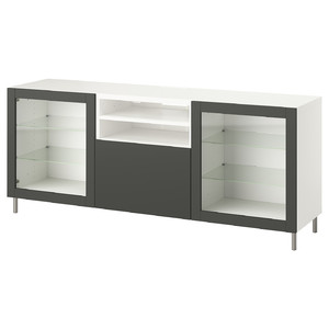 BESTÅ TV bench with drawers, white Sindvik/Lappviken/Stubbarp dark grey, 180x42x74 cm