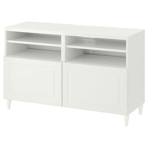 BESTÅ TV bench with doors, white, Smeviken/Kabbarp white, 120x42x74 cm