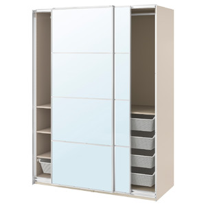 PAX / AULI Wardrobe with sliding doors, grey-beige/mirror glass, 150x66x201 cm