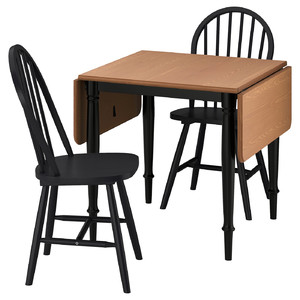 DANDERYD / SKOGSTA Table and 2 chairs, pine veneer black/black, 74x134/80 cm