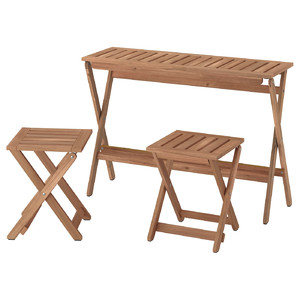 NÄMMARÖ Table and 2 stools, outdoor, light brown stained foldable/foldable, 108x37 cm