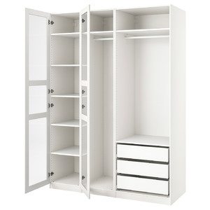 PAX / TYSSEDAL Wardrobe, white/white glass, 175x58x236 cm