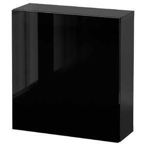 BESTÅ Wall-mounted cabinet combination, black-brown/Selsviken black, 60x22x64 cm