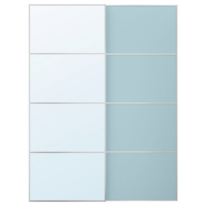 MEHAMN/AULI Pair of sliding doors, aluminium double sided/light blue mirror glass, 150x201 cm