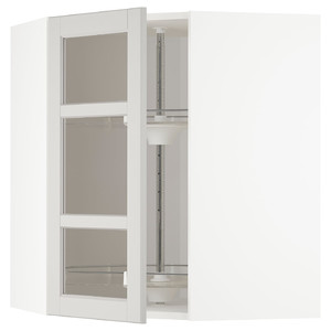 METOD Corner wall cab w carousel/glass dr, white, Lerhyttan light grey, 68x80 cm