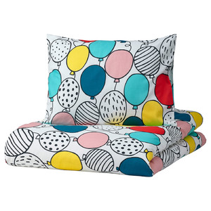 BUSENKEL Duvet cover and pillowcase, balloon pattern/multicolour, 150x200/50x60 cm