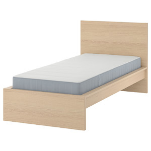 MALM Bed frame with mattress, white stained oak veneer/Vesteröy firm, Standard Single