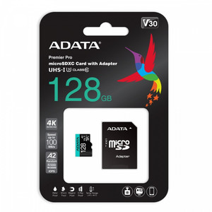 Adata Memory Card microSD Premier Pro 128 GB UHS1 U3 V30 A2 + adapter