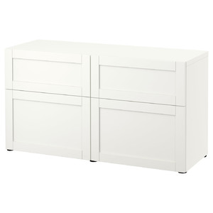 BESTÅ Storage combination w doors/drawers, white/Hanviken white, 120x42x65 cm