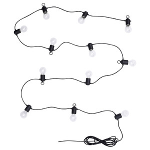 SVARTRÅ LED lighting chain with 12 lights, black/outdoor