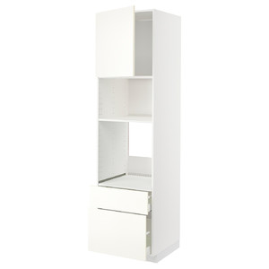 METOD / MAXIMERA High cab f oven/micro w dr/2 drwrs, white/Vallstena white, 60x60x220 cm