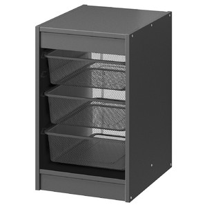 TROFAST Storage combination with boxes, grey/dark grey, 34x44x56 cm