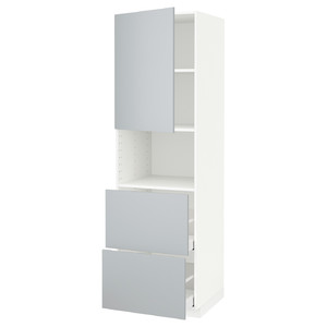 METOD / MAXIMERA Hi cab f micro w door/2 drawers, white/Veddinge grey, 60x60x200 cm