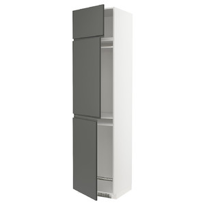 METOD High cab f fridge/freezer w 3 doors, white/Voxtorp dark grey, 60x60x240 cm