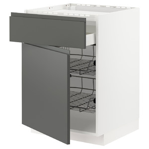 METOD / MAXIMERA Base cab f hob/drawer/2 wire bskts, white/Voxtorp dark grey, 60x60 cm