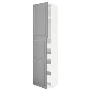 METOD / MAXIMERA Hi cab w 2 doors/4 drawers, white/Bodbyn grey, 60x60x240 cm