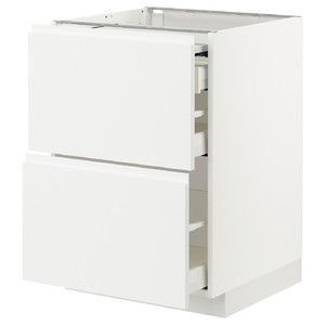 METOD / MAXIMERA Bc w pull-out work surface/3drw, white/Voxtorp matt white, 60x60 cm