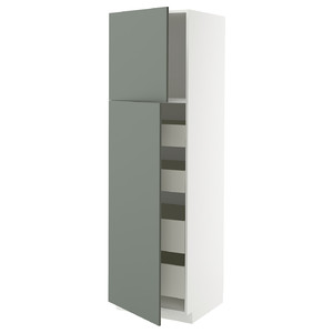 METOD / MAXIMERA Hi cab w 2 doors/4 drawers, white/Nickebo matt grey-green, 60x60x200 cm