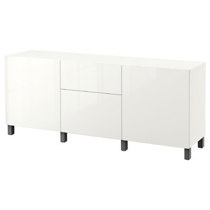 BESTÅ Storage combination with drawers, white/Selsviken/Stubbarp dark grey, 180x42x74cm