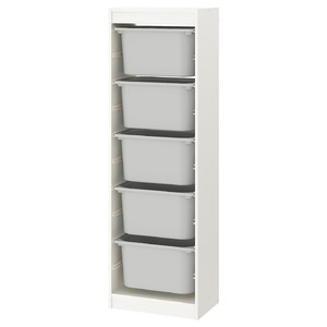 TROFAST Storage combination with boxes, white/grey, 46x30x145 cm