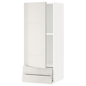 METOD / MAXIMERA Wall cabinet with door/2 drawers, white/Ringhult light grey, 40x100 cm