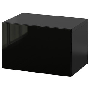 BESTÅ Wall-mounted cabinet combination, black-brown/Selsviken high-gloss/black, 60x42x38 cm