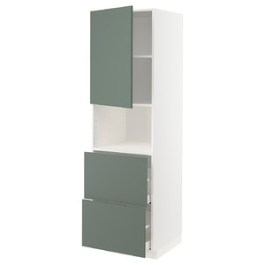 METOD / MAXIMERA Hi cab f micro w door/2 drawers, white/Bodarp grey-green, 60x60x200 cm