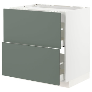 METOD / MAXIMERA Base cab f hob/2 fronts/2 drawers, white/Bodarp grey-green, 80x60 cm