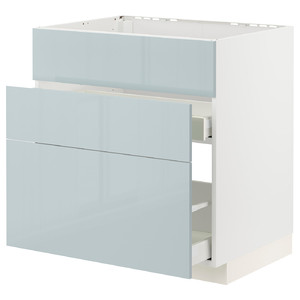 METOD / MAXIMERA Base cab f sink+3 fronts/2 drawers, white/Kallarp light grey-blue, 80x60 cm