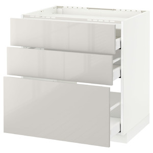 METOD / MAXIMERA Base cab f hob/3 fronts/3 drawers, white/Ringhult light grey, 80x60 cm