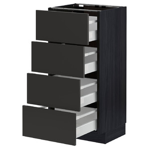 METOD / MAXIMERA Base cab 4 frnts/4 drawers, black/Nickebo matt anthracite, 40x37 cm