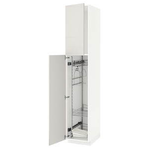 METOD High cabinet with cleaning interior, white/Ringhult light grey, 40x60x220 cm