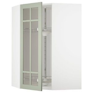 METOD Corner wall cab w carousel/glass dr, white/Stensund light green, 68x100 cm