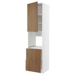 METOD / MAXIMERA High cabinet f oven+door/2 drawers, white/Tistorp brown walnut effect, 60x60x240 cm