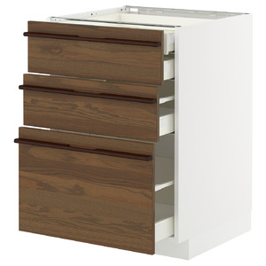 METOD / MAXIMERA Base cb 3 frnts/2 low/1 md/1 hi drw, white/Stensta dark brown ash veneer, 60x60 cm