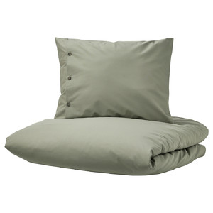 KRÅKRISMOTT Duvet cover and 2 pillowcases, light green, 200x200/50x60 cm