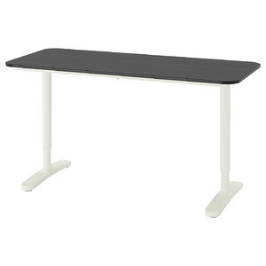 BEKANT Desk, black stained ash veneer, white, 140x60 cm