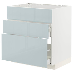 METOD/MAXIMERA Base cab f sink+3 fronts/2 drawers, white/Kallarp light grey-blue, 80x60 cm