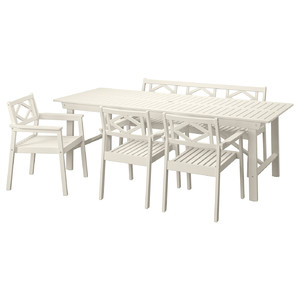 BONDHOLMEN Table+3 chrs w armr+ bench, outdoor, white/beige