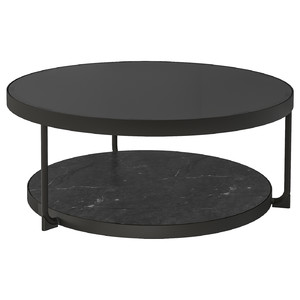 FRÖTORP Coffee table, anthracite marble effect/black glass, 88 cm