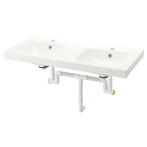 ORRSJÖN Double wash-basin with water trap, white, 102x49 cm