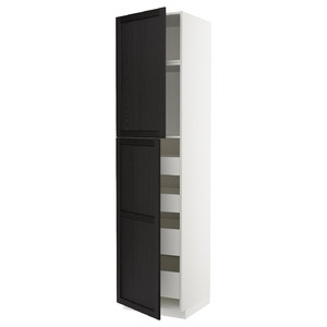 METOD / MAXIMERA Hi cab w 2 doors/4 drawers, white/Lerhyttan black stained, 60x60x240 cm