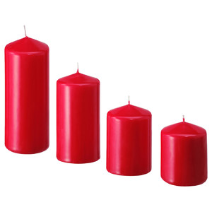 FENOMEN Unscented pillar candle, set of 4, red