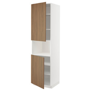 METOD High cab f micro w 2 doors/shelves, white/Tistorp brown walnut effect, 60x60x220 cm