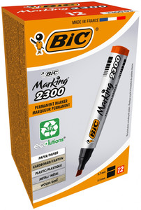 BIC Permanent Marker Marking 2300 Angle Tip, 12pcs, red