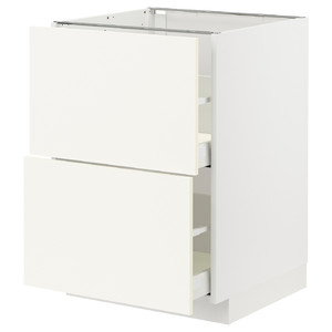METOD / MAXIMERA Base cb 2 fronts/2 high drawers, white/Vallstena white, 60x60 cm