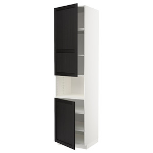 METOD High cab f micro w 2 doors/shelves, white/Lerhyttan black stained, 60x60x240 cm