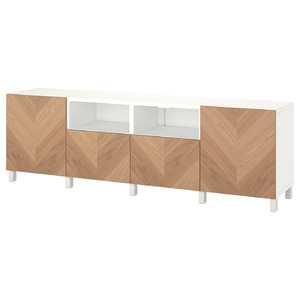 BESTÅ TV bench with doors and drawers, white/Hedeviken/Stubbarp oak veneer, 240x42x74 cm