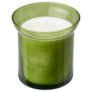 HEDERSAM Scented candle in glass, Fresh grass/light green, 50 hr