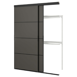 SKYTTA / BOAXEL Reach-in wardrobe with sliding door, black double sided/Mehamn dark grey, 177x65x240 cm